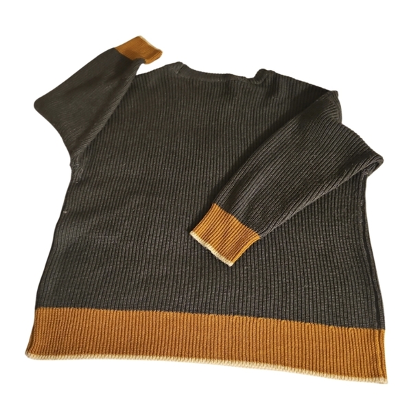 Skies Are Blue Curvy 1X Olive Green Ribbed Sweater Mustard Accents Fall Knit - Picture 5 of 15